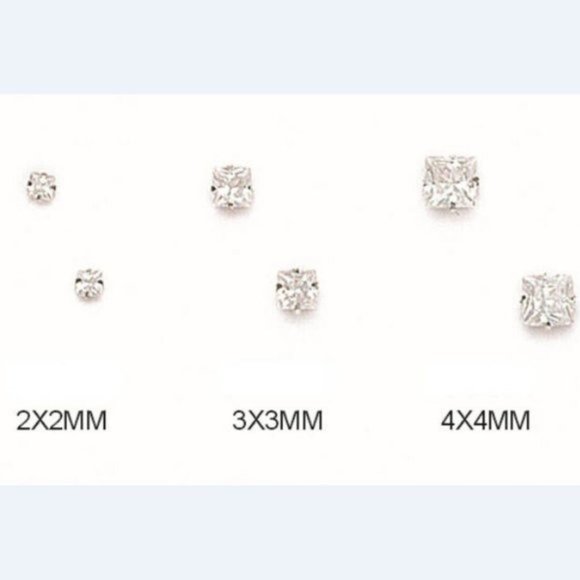 14K Pure Solid White/Yellow Gold Square Light Prong Set Stud Earrings 10x10mm - Picture 5 of 6